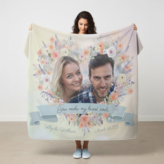 Floral-Heart Personalized Blanket